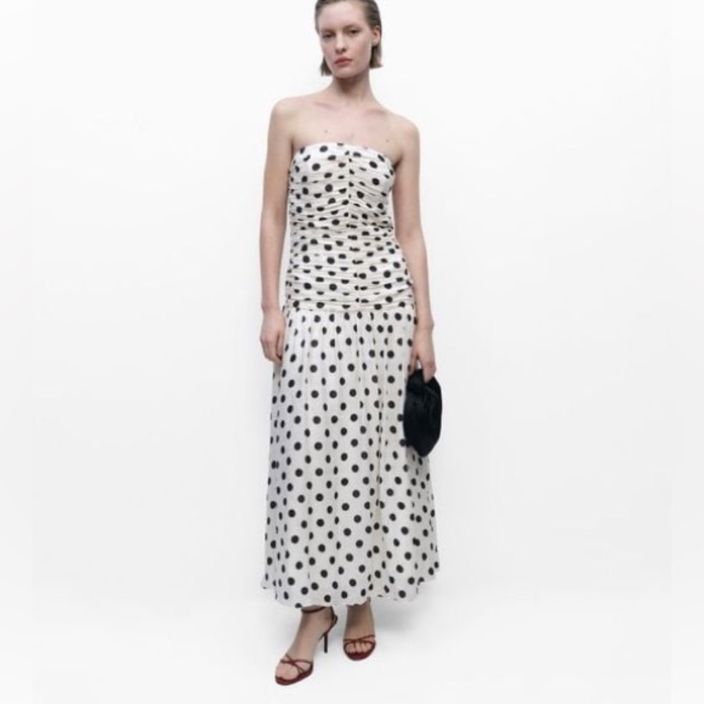 Mango Polka Dot Strapless Dress XS NWT
